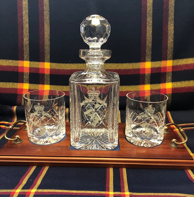 REME Bohemia Crystal Decanter & 2 Matching Whisky Glasses with Tray