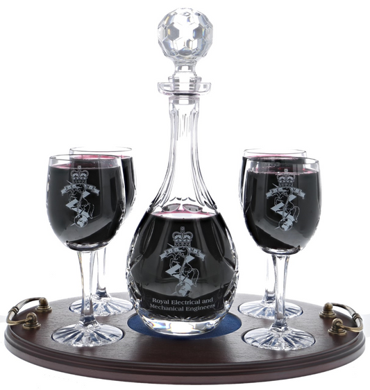 REME Crystal Wine Decanter with 4 Glasses on a Presentation Tray