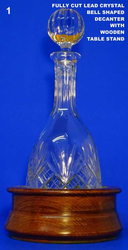 Crystal Cut Decanter with a Round Wooden Table Stand