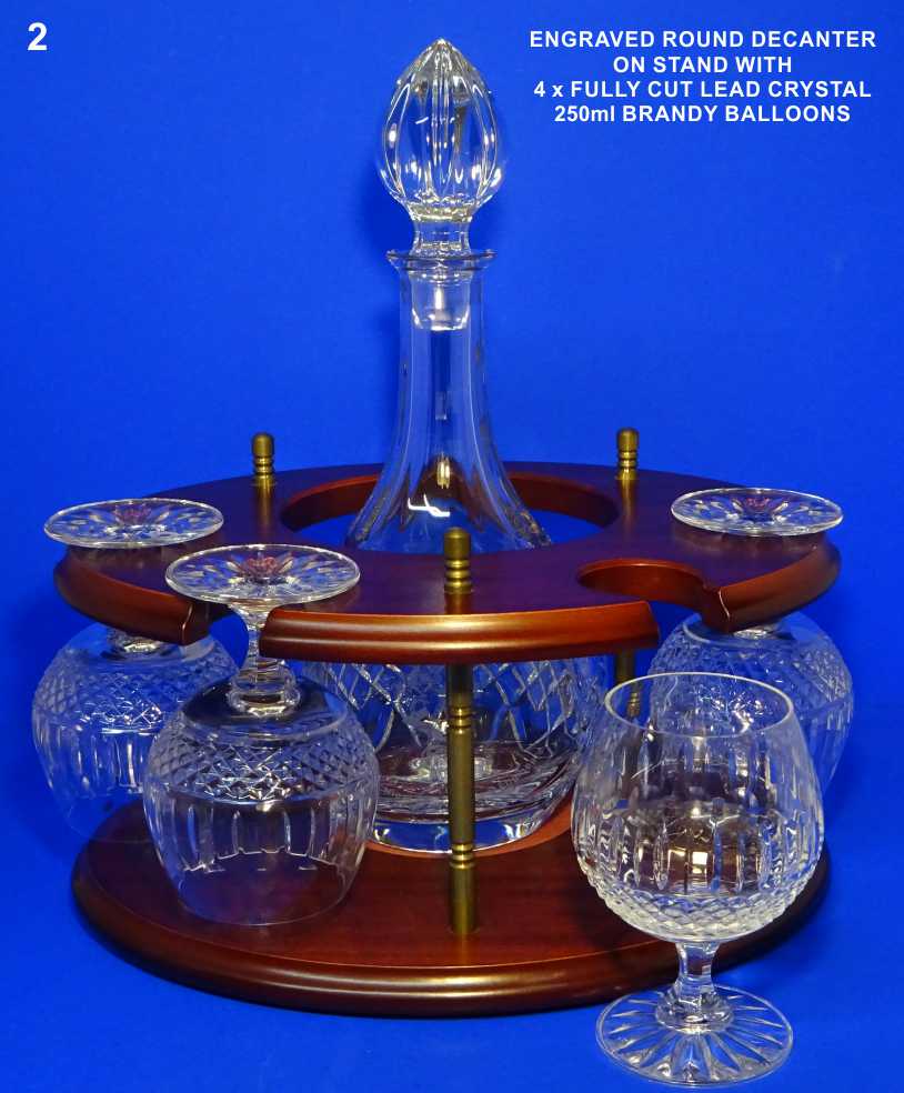 REME Engraved Decanter with 4 Glasses on a Presentation Stand