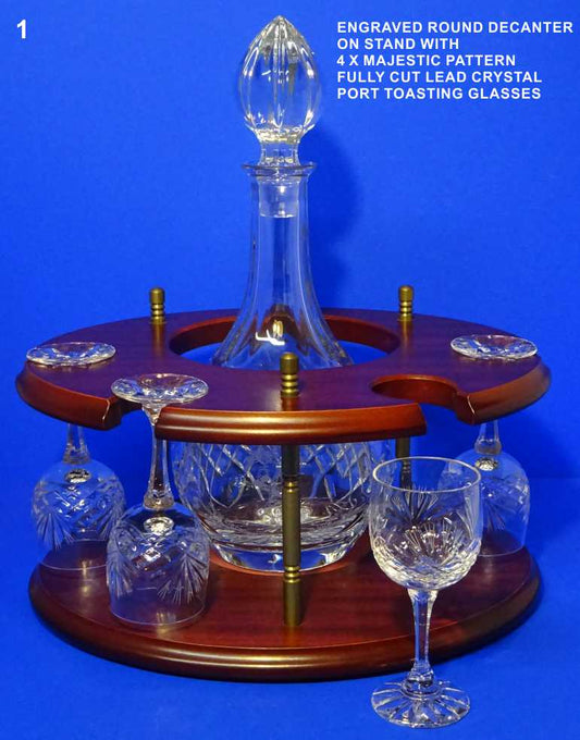 REME Engraved Decanter with 4 Glasses on a Presentation Stand