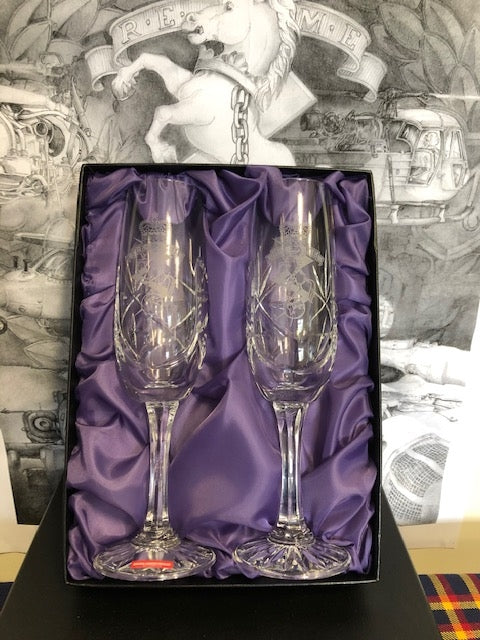 REME Champagne Crystal Flutes Boxed