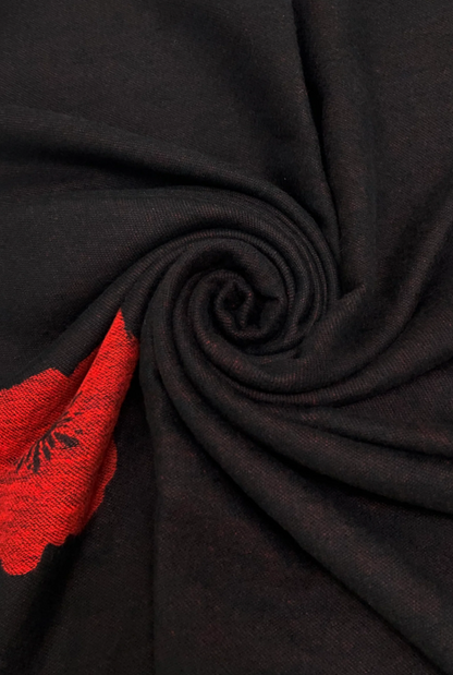 Large Poppy Print Wool Scarf - Black