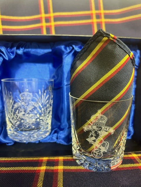 REME Engraved Crystal Cut Whisky Glasses Boxed